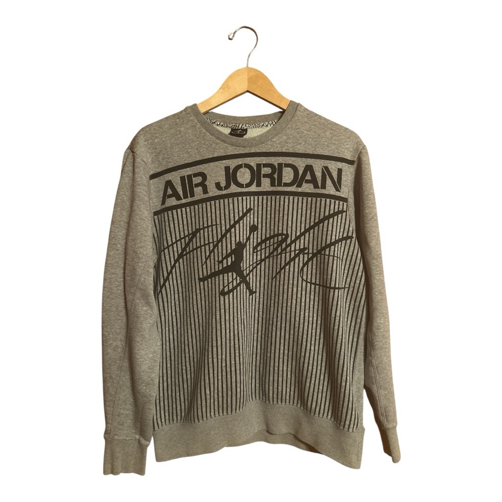 Vintage AIR JORDAN Nike FLIGHT Striped JUMPMAN Gray Sweatshirt Men’s Large - Picture 1 of 5